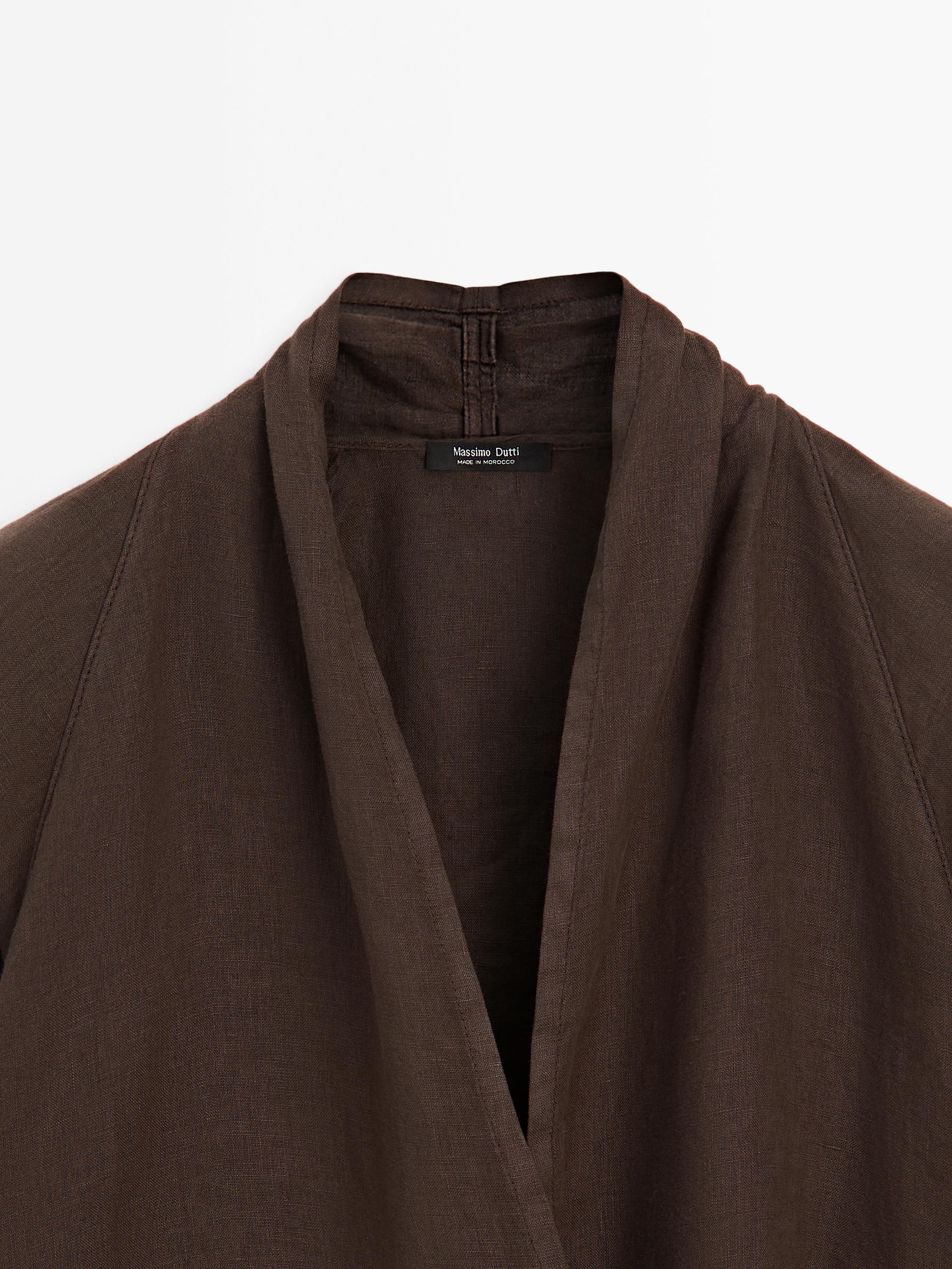 Flowing loose-fitting linen wrap blouse